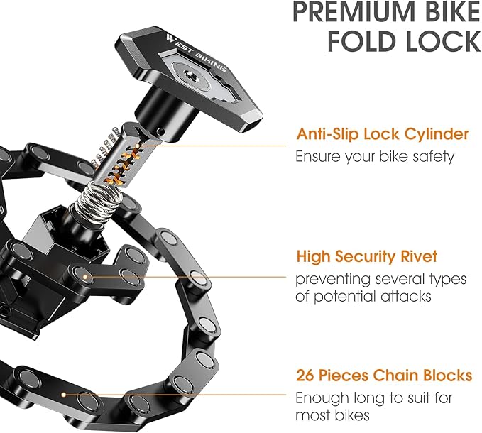 ICOCOPRO Folding Bike Lock with 3 Keys, 2.8 FT Bicycle Lock Compact Anti Theft, High Security Scooter Locks, Heavy Duty Bike Chian Locks with Bracket