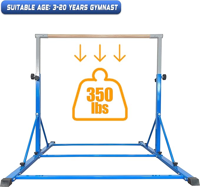 MARFULA Gymnastic Bar for Kid and Teenage Ages 3-25, 5 FT / 8 FT Base Length, 4 FT Width 5 FT Height, Gymnastic Kip Bar Horizontal Bar for Gymnast, Gymnastic Training Equipment for Home and Club Use