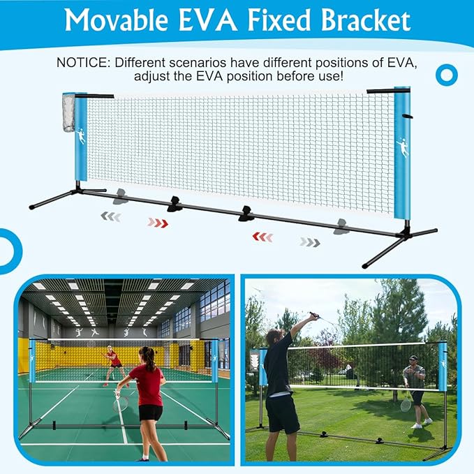 Pickleball Badminton Net Set for Backyards, All-in-One Portable Volleyball Combo Set with Adjustable Net, Volleyball Pickleball Paddles & Badminton Rackets for Indoor Outdoor