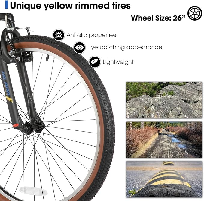 HILAND 26 Inch Mountain Bike for Mens and Womens, 21 Speeds Mountain Bicycle, High-Tensile Steel Frame, V Brake, Hardtail MTB for Adults