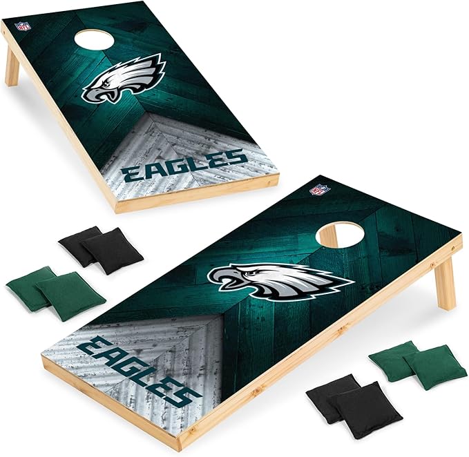 Wild Sports NFL Football 2' x 4' Regulation Size Solid Wood Cornhole Set with Direct Print HD Team Graphics Great Gift for Any Football Fan! Bean Bag Toss Family Outdoor Game