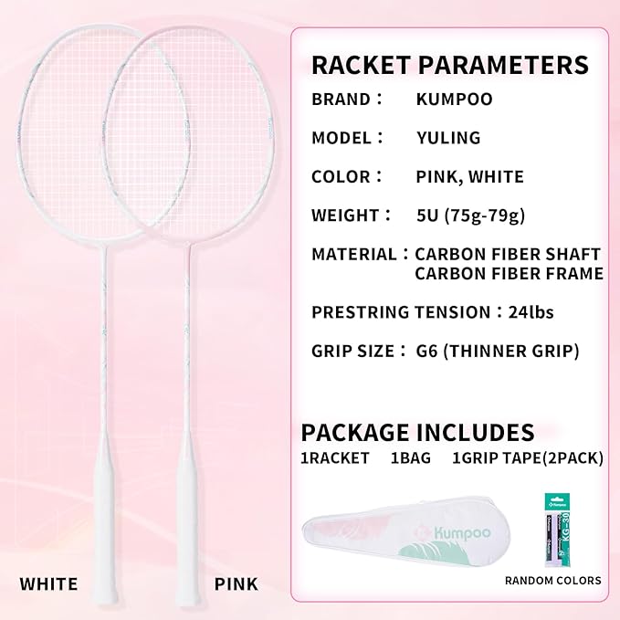 Professional Badminton Racket 5U | Carbon Fiber Badminton Racket Set with Grip Tape & Cover Bag | Pro Badminton Racquet Lightweight for Beginner, Intermediate Players Outdoor Games