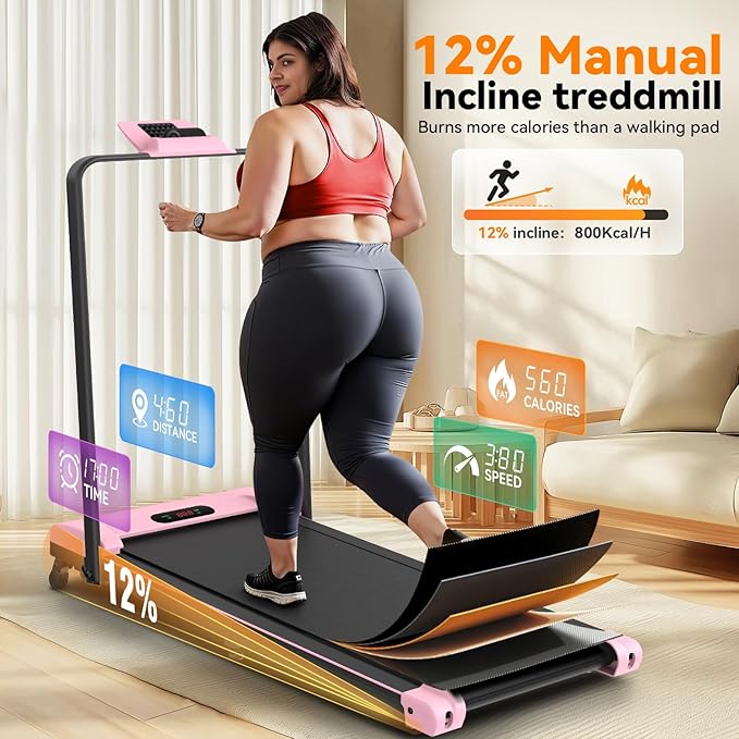 ANCHEER 4 in 1 Under Desk Treadmill with Incline - 2s Folding/Max 300 lb Capacity Walking Pad - Compact Electric Treadmill for Home, Gym, or Office with LED Touch Screen and Remote Control