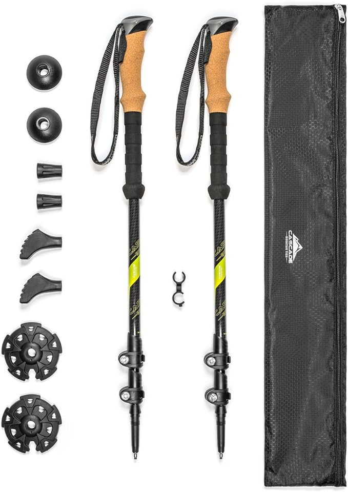 Cascade Mountain Tech Trekking Poles - Carbon Fiber Walking or Hiking Sticks with Quick Adjustable Locks