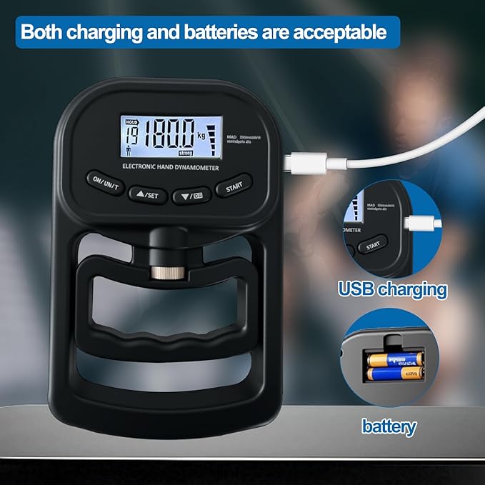 Hand Grip Strength Tester Trainer, 396lbs/180kg Hand Grip Dynamometer with LCD Display, Ideal for Sports, School, and Home Use(Battery Version)