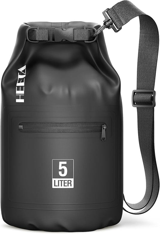 HEETA Waterproof Dry Bag with Front Zippered Pocket for Women Men, 5L/10L/20L/30L/40L Roll Top Lightweight Dry Storage Bag Backpack for Travel, Kayaking, Boating, Rafting, Camping, Hiking & Beach