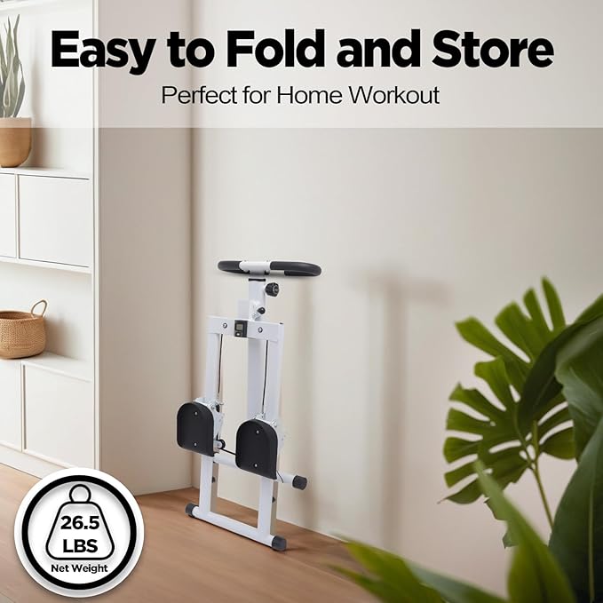 Stair Stepper Climber Adjustable Height, Ergonomic Handlebars, Smooth & Quiet Dual Hydraulic System, Advanced Fitness Tracking, Compact & Foldable for Home Exercise Step Machines