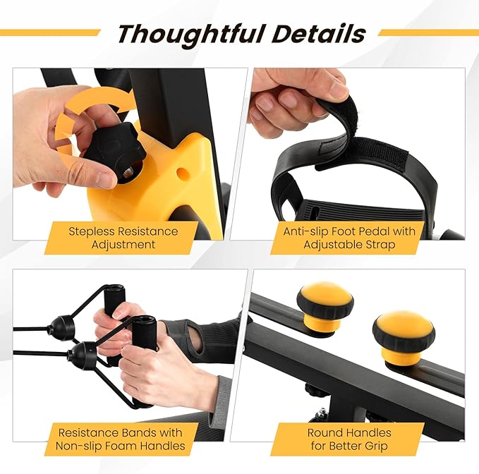 Goplus Foldable Pedal Exerciser for Seniors, Hand Arm Leg Knee Physical Therapy Exercise Bike w/Adjustable Height, Handgrip, Resistance Band, Recovery Home Workout Equipment for Elderly
