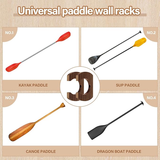 Kayak Paddle Holder, Kayak Oar Holder to Keeper Hanging Oar for Wall Decor, Paddle Storage Rack, Wooden Board Accessories for Sup Canoe Dragon Boat Paddles