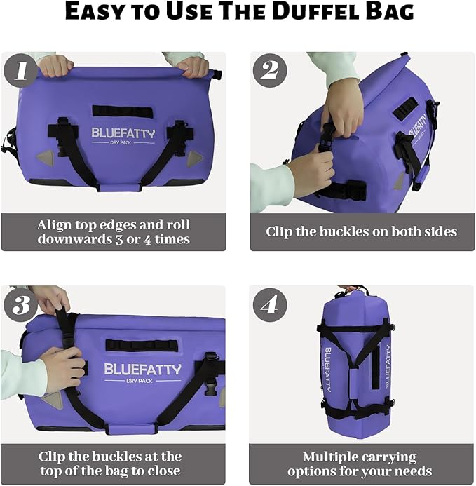 Waterproof Motorcycle Duffel Bag Roll Top Dry Duffel Bag with Quick-fixed Straps for Rafting, Boating, Kayaking, Travel, 50L(Blue)