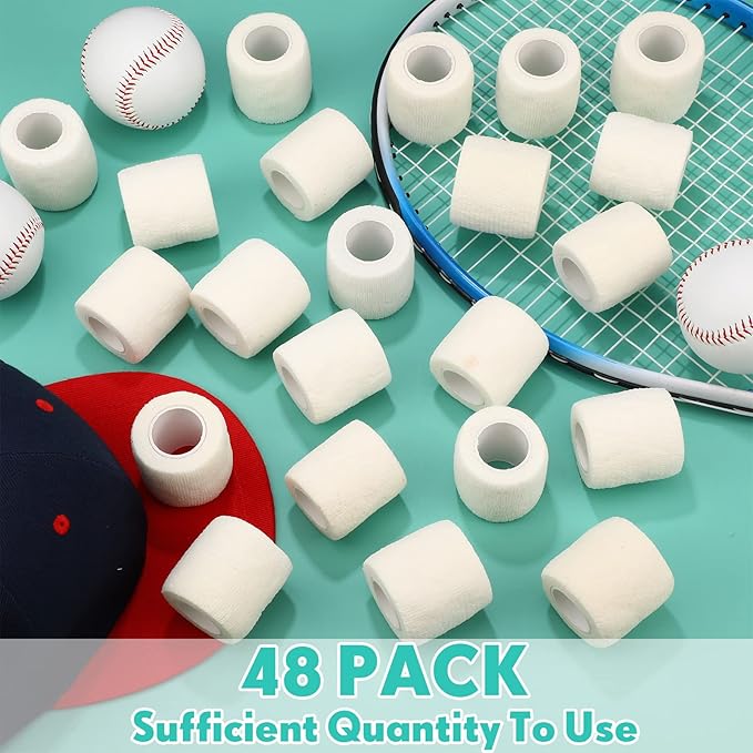 Treela 48 Pack Self Adhesive Wrap Bandage Bulk, 2 Inches x 5 Yards Self Adherent Cohesive Bandage Elastic Athletic Tape Breathable Wound Tape for Stretch Athletic Sports Wrist Ankle(White)