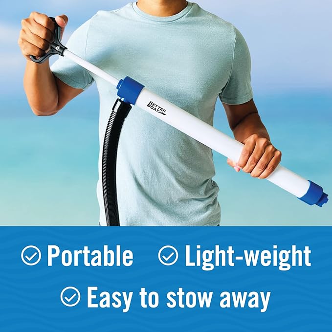 Manual Bilge Pump for Boats, Kayak, Canoe, Hand Water Pump with Hose, Portable Handheld Siphon Bailer, 25 Gallons Per Minute Suction, Marine Grade Large