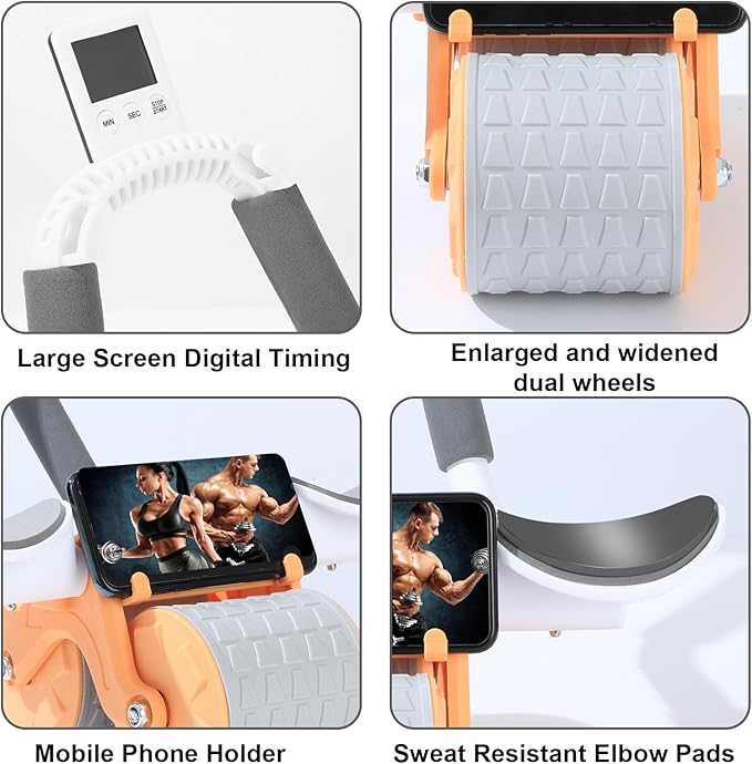 Bersauji 2025 New Ab Roller Wheel with Knee Mat &Timer, Automatic Rebound Abdominal Wheel, Ab Abdominal Exercise Roller with Elbow Support, Abs Workout Equipment Ab Exercise Roller for Women Men.