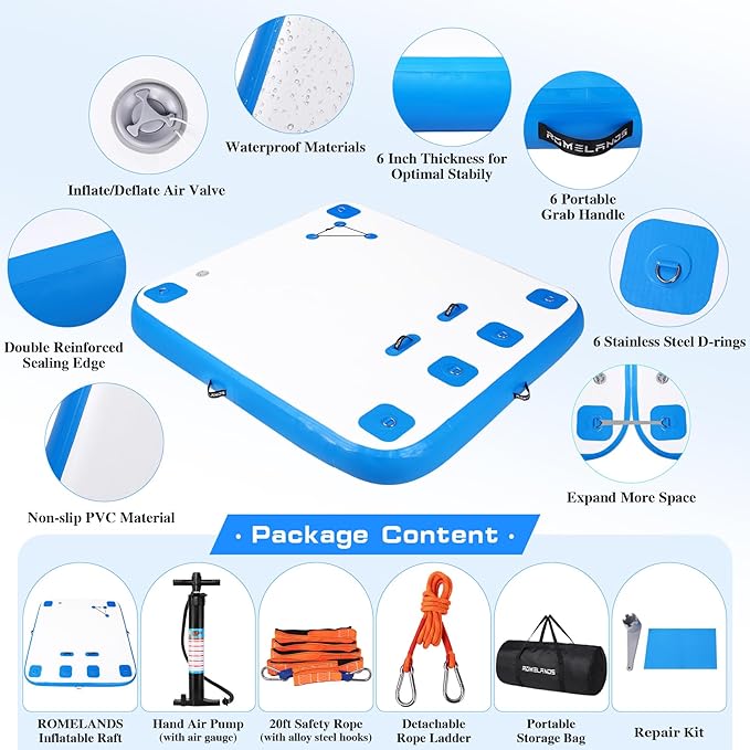 Inflatable Floating Dock, Swim Platform Floating Island Raft, Large Air Mat Inflatable Water Pad with None-Slip Surface for Lake Pool Beach Ocean