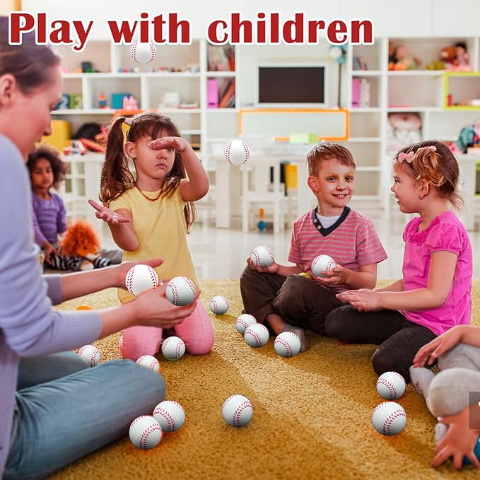 60 Pcs Baseball Stress Ball, 2.5 Inch Mini Squeeze Foam Baseball Bulk, Baseball Squishy Balls for Kids, Relaxable Sports Ball for Themed Party Favors, Decoration, Anxiety Relief