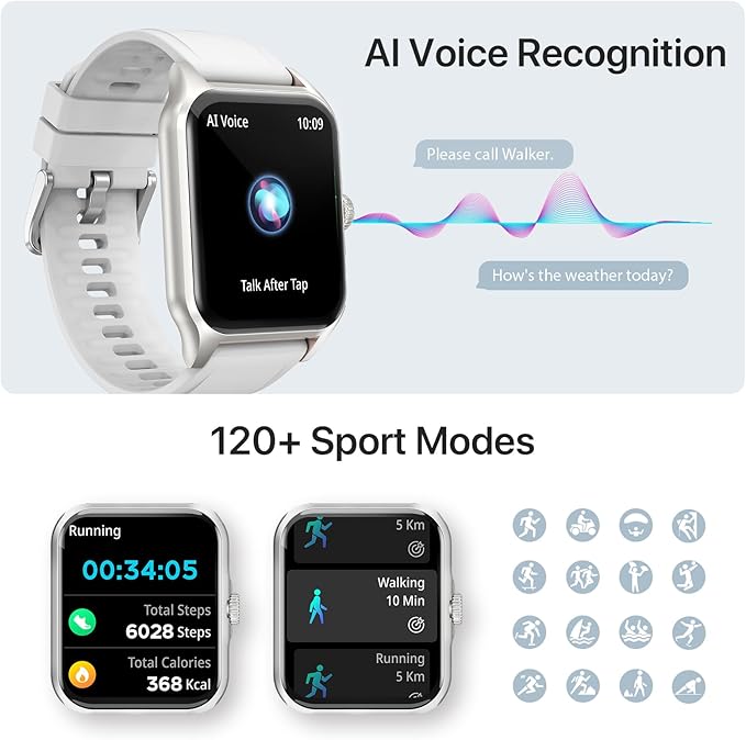 WalkerFit Smart Watch for Men: 1.84'' Big Screen Fitness Watch for Android, Running Smartwatch with Heart Rate Monitor for Sleep/Stress, Waterproof Activity Tracker with Pedometer
