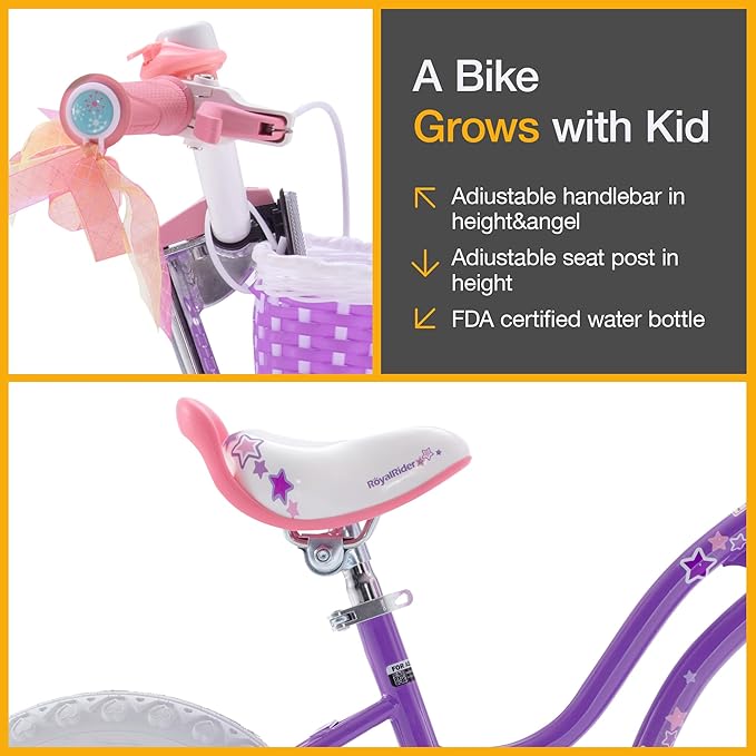 RoyalBaby Girls Bike EZ Bike Stargirl Training Free Balance to Pedal Easy Learning Bicycle, 12-20 Inch for Toddlers & Big Kids.