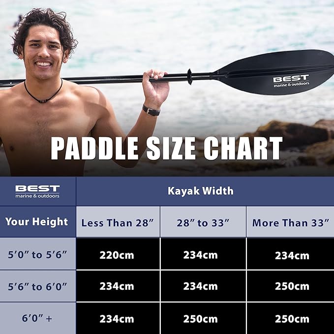 Best Marine and Outdoors Kayak Paddle, Carbon Fiber Shaft & Fiberglass Reinforced Polypropylene Blades, 220cm, 234cm, 250cm, Lightweight Kayak Paddles for Adults