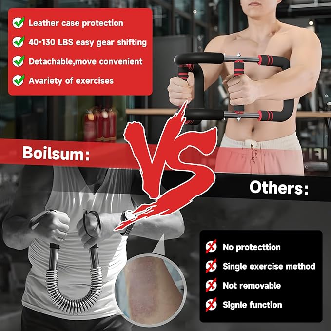 Twister Arm Trainer, Adjustable Chest Workout Equipment 40-130lb, Arm Trainer with 4 Spring, Chest Exerciser for Men, Detachable Power Bar Fitness Machine for Chest Clip Muscle