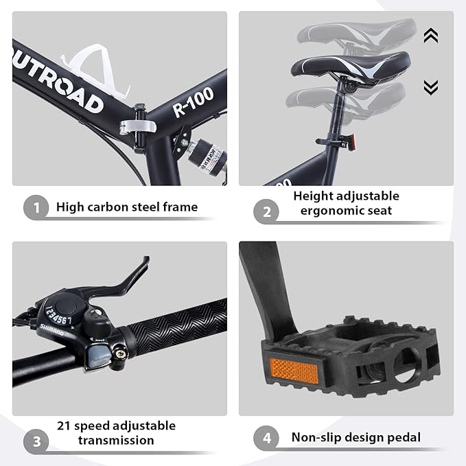 26 ich Folding Mountain Bike, 21 Speed High Carbon Steel Mountain Bike for Adults with 26 Inches Durable Tires, Front Suspension Folding Bicycle for Women and Man