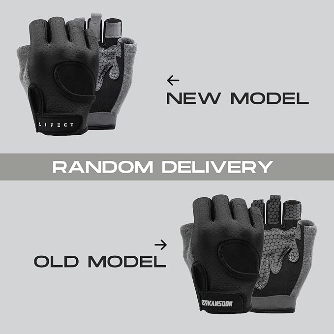 LIFECT Essential Breathable Workout Gloves, Weight Lifting Fingerless Gym Exercise Gloves with Curved Open Back, for Powerlifting, Women and Men, Size : Large