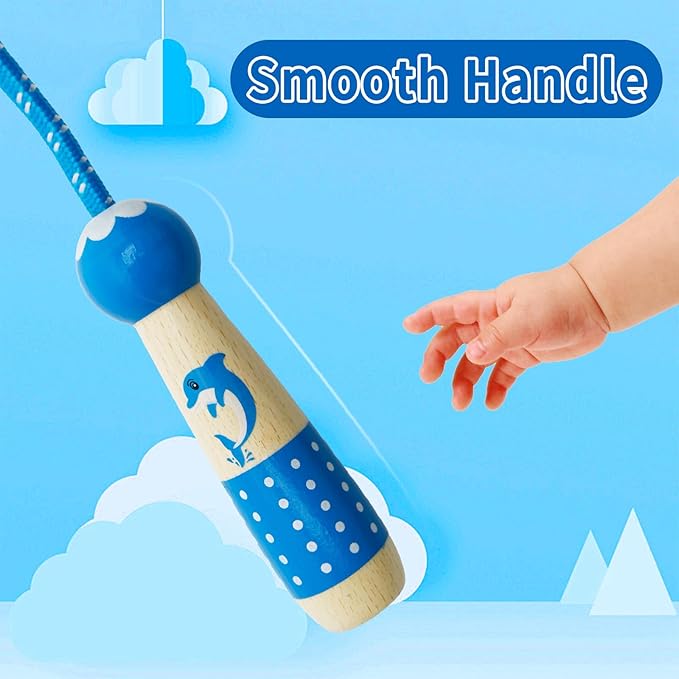 EGOSKY Jump Rope Kids, 7.2ft Children Adjustable Cotton Skipping Rope with Wooden Handle for Boys Girls Fitness Outdoor Activity