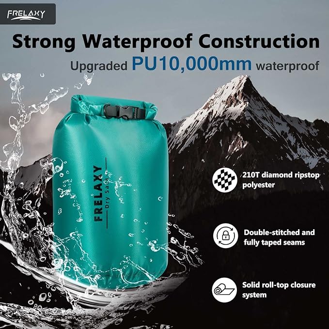 Frelaxy Waterproof Dry Bag 2 Pack/3 Pack, Lightweight Portable Dry Bags, 5L & 15L & 25L Durable Dry Sack Set Keep Gear Dry for Hiking, Camping, Boating, Backpacking, Kayaking (2 Pack - Turquoise)