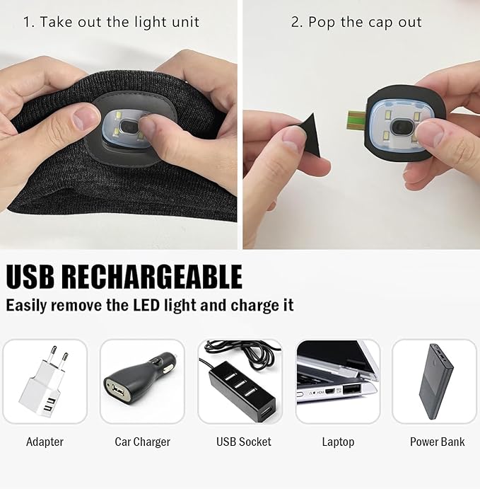 ATNKE 4 LED Lighted Sport Sweatband,USB Rechargeable Running Head Band Lamp High Stretch Wicking Gifts for Men and Women