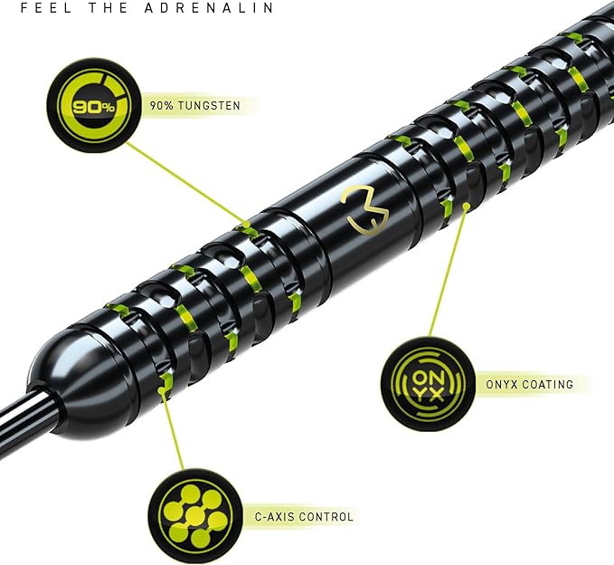 Winmau Michael Van Gerwen MvG Adrenalin 90% Tungsten Darts Set with Flights and Stems (Shafts)