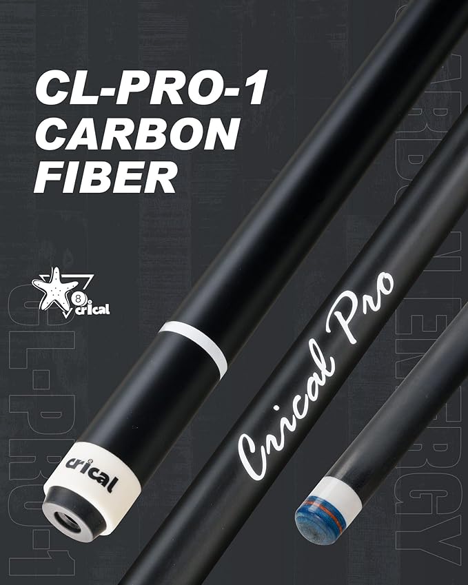 CRICAL Carbon Fiber Pool Cue Stick 58" Billiard Cue Sticks Professional Low Deflection Pool Sticks with 3/8 * 8 Pin Joint and 12.5mm Tip