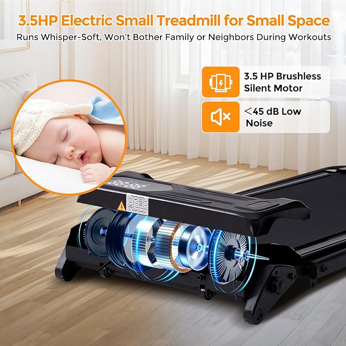 Folding Foldable Walking Pad Treadmill with Handle Bar and Adjustable Incline, 3.5HP Portable Electric Treadmills with Handles for Home Small, Home Treadmills with Incline, 0.6-7.6MPH, 350LBS
