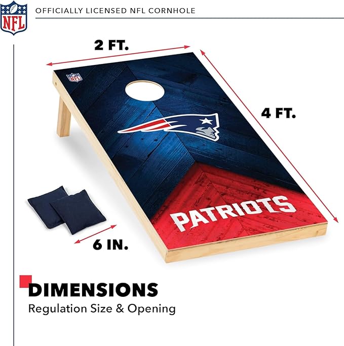 Wild Sports NFL Football 2' x 4' Regulation Size Solid Wood Cornhole Set with Direct Print HD Team Graphics Great Gift for Any Football Fan! Bean Bag Toss Family Outdoor Game