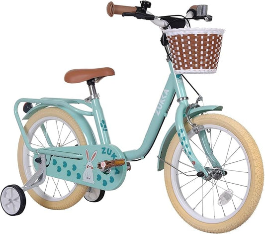 Kids Bike 16 inch Boys Girls Ages 4-7 Years Old Cruiser Bicycle with Woven Basket Single Speed for Youth Caliper Brake Band Brake Rear Rack Included Multiple Colors