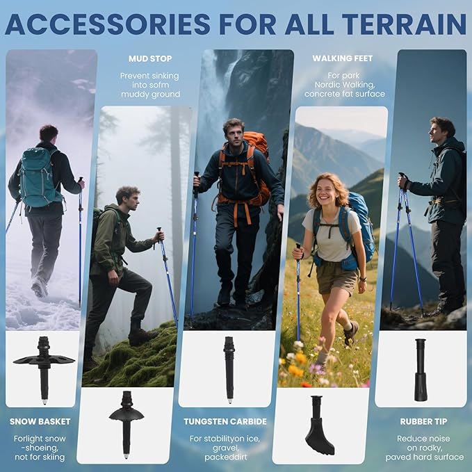 Collapsible Hiking Poles, 7075 Aluminum Trekking Poles, 2pc Lightweight Folding Adjustable for Men & Women, Walking Sticks for Hiking, Camping, Backpacking