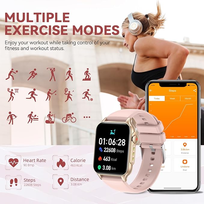 Smart Watches for Women (Answer/Make Call) with LED Flashlight, 1.96" HD Touch Screen Fitness Tracker with Heart Rate Sleep Monitor, Waterproof Smartwatch with 100+ Sports Modes