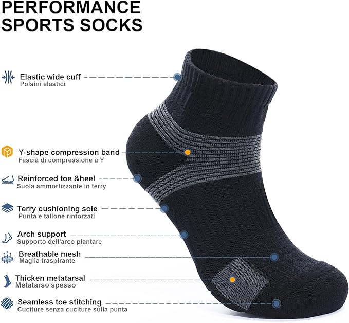 6-Pair Cushion Sports Socks Men Women Tennis Sock Ankle-support for Basketball Baseball Running Hiking Padel..