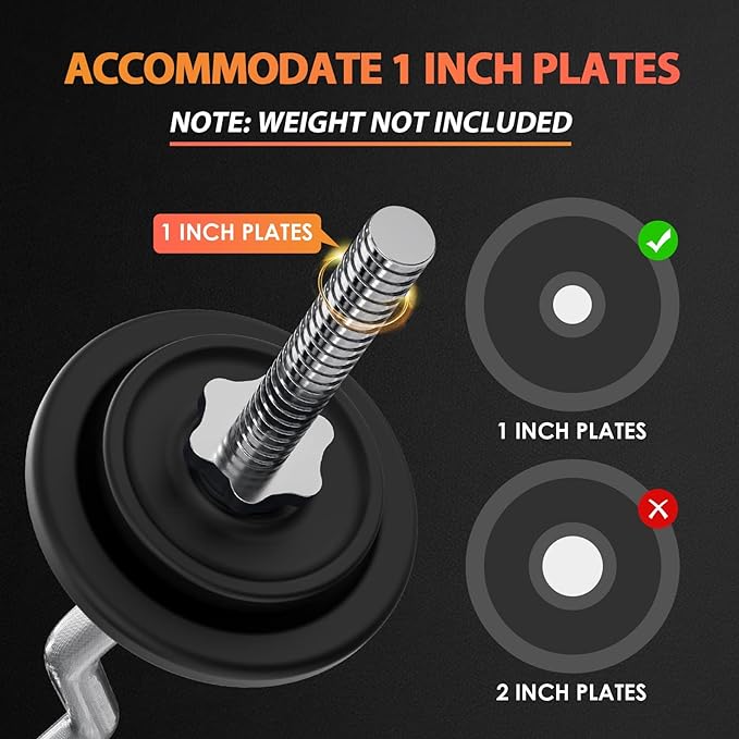 47" EZ Curl Bar Weight Lifting Bar, for Hip Thrusts/Squats/Lunges, 1" Weight Plates Curling Bar for Gym and Home, with Star Collars