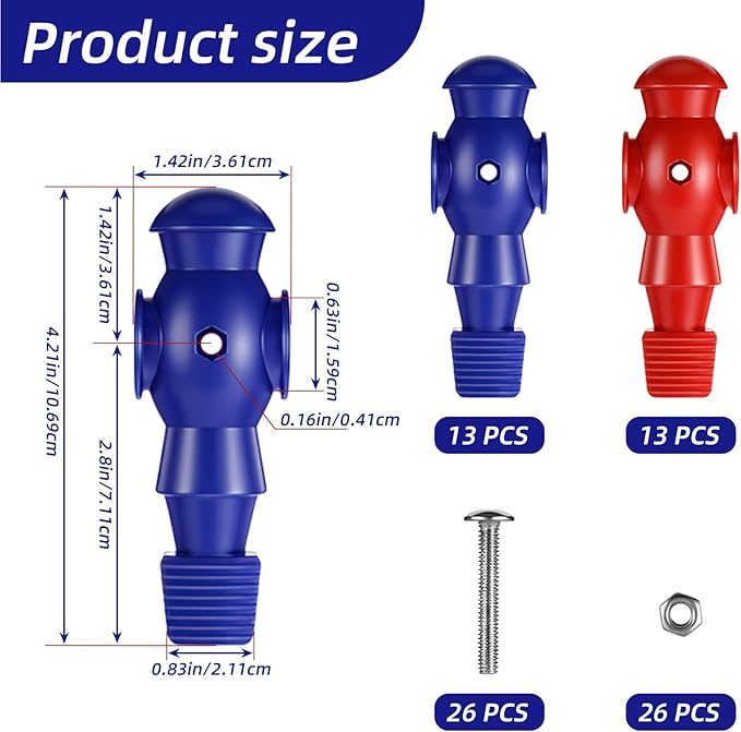 26 Pcs Foosball Men, Resin Foosball Replacement Parts, Table Soccer Player Set for Tournament Foosball, 13 Red and 13 Blue