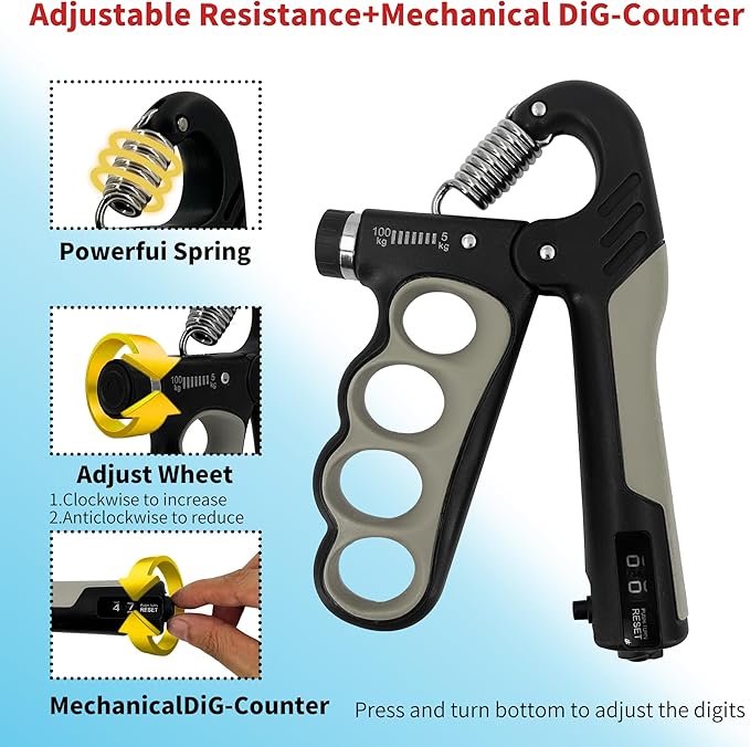 Senston Grip Strength Trainer 2 Pack - Adjustable 11-220Lbs (5-100KG) with Auto Counter, Hand Grip Strengthener, Forearm Exerciser for Athletes, Musicians, Gym, Home, Injury Rehab