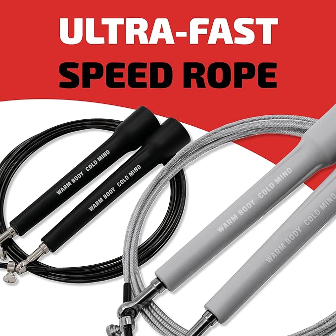 WARM BODY COLD MIND Adjustable Jump Rope For Men and Women, Speed Jump Rope, Skipping Rope for Weightlifting, Boxing, Gym, Outdoor or Indoor Sport, Fitness