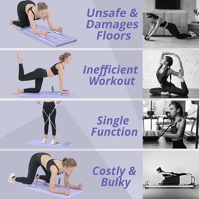 JANUA Pilates Board - Pilates Reformer Set, Multi-Purpose Foldable Pilates Reformer Board for Home, 5 in 1 Pilates Sliding Board