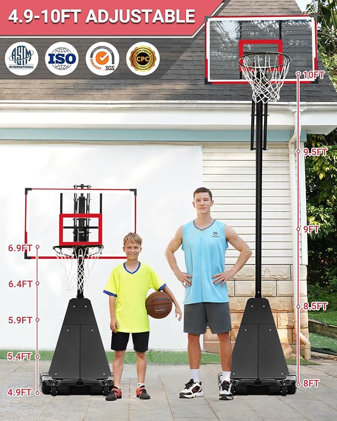 WIN.MAX Basketball Hoop Outdoor with Shatterproof Backboard and Larger Base, Portable Basketball Hoop Goal System Youth/Adults in Backyard/Driveway/Poolside