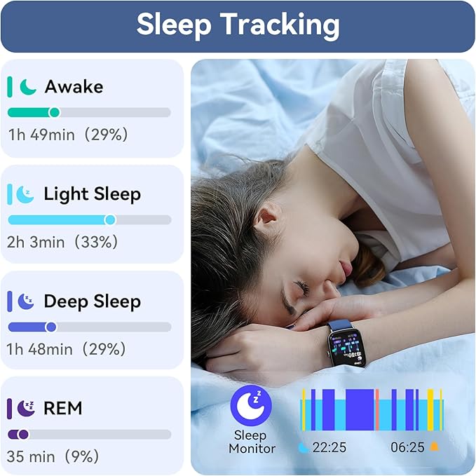Smart Watch for Women/Men Android & iPhone, 1.85" Touch Screen Fitness Tracker with Answer/Make Call, IP68 Waterproof 24/7 Health/Sleep Monitor, Pedometer, 100+ Sport Modes (2 Bands), Dark Blue