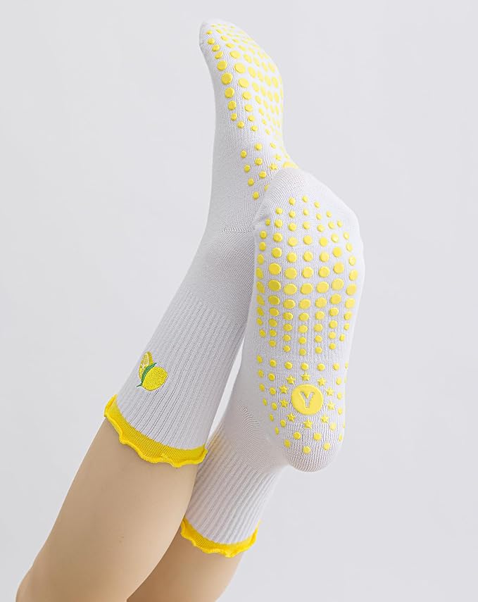 Yawlsow Pilates Grip Socks for Women Yoga Grippy Socks Cute Barre Non Skid Athletic Crew Sticky Sock Workout Hospital