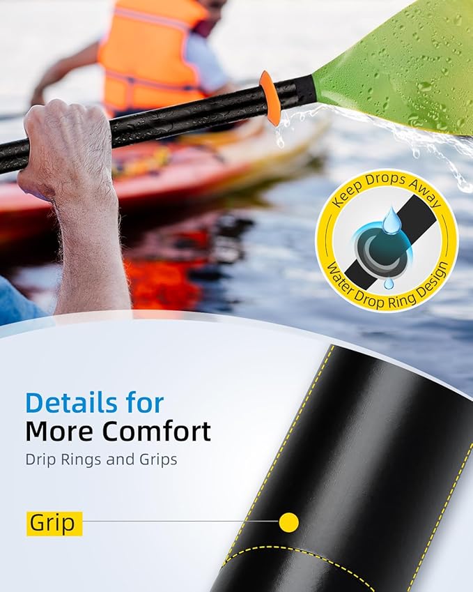 OCEANBROAD Kayak Paddle 86in/218cm, 90.5in/230cm Alloy Shaft 2-Piece Floatable Kayak Oar for Kayaking Canoeing Boating