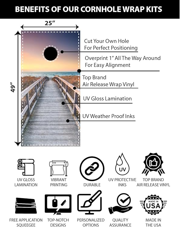 Cornhole Board Wraps 529 - Mr. & Mrs. Wood Wedding Cornhole Game Graphic Decals - Includes Application Squeegee - Set of (2) 25" x 49" Wraps with Gloss Laminate