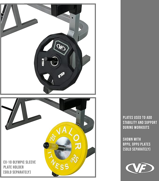 Valor Fitness Adjustable Power Squat Rack with J-Hooks, Locking Safety Catches, and Plate Storage – Home Gym Bench Press Station – Max Weight 475 lbs