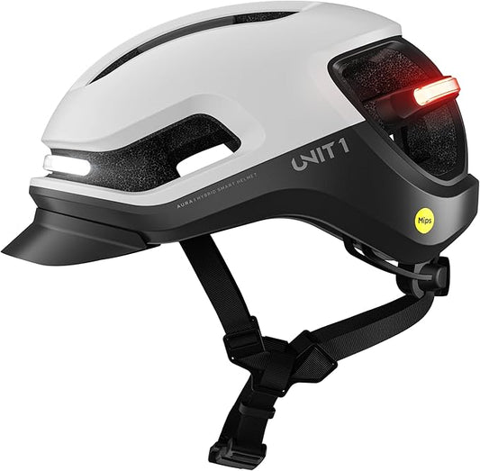 UNIT 1 Aura Hybrid Smart Bike Helmet | Urban & Road | MIPS | LED Front & Rear | Turn & Brake Light Compatible w/Remote | Crash Alert | E-Bike Fully Certified | Lightweight & Ventilated | App