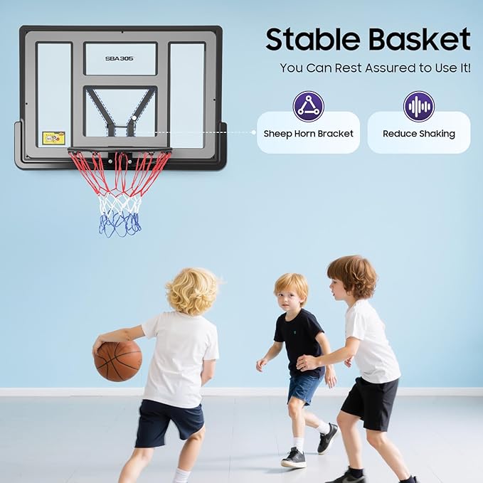 44'' Basketball Backboard and Rim Combo, Wall Mounted Hoops with PET Shatter Proof Backboard and Durable Rim, All-Weather Net for Indoor and Outdoor Use