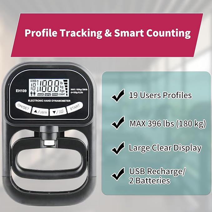 AHTAPFON-Grip Strength Tester Trainer Set-Electronic Hand Dynamometer of 396lbs ＆ Solid Metal Grip Strengthener -Adjustable Resistance of 165lbs-5×Heavy-Duty Springs,Fit Sport Home Gym Workouts